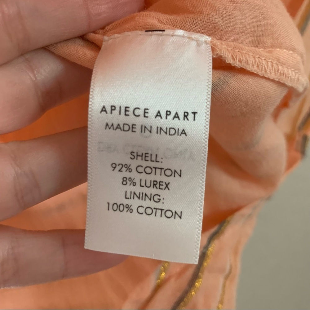 Apiece apart Womens Cala bib orange cotton Long sleeve blouse 6 - Picture 7 of 8
